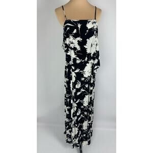 Rokoko Size Small Black and White Floral Maxi Dress Spaghetti Straps Drape Slit